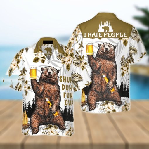 Bear Drinks Beer Hawaiian Shirtt