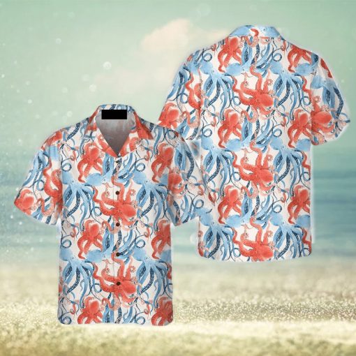 Beautiful Watercolor Octopus Seamless Pattern 3D Hawaiian Shirt