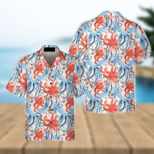 Beautiful Watercolor Octopus Seamless Pattern 3D Hawaiian Shirt