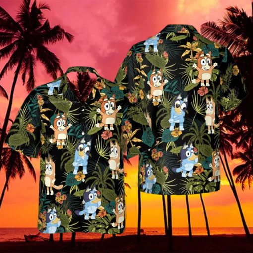 Bingo And Bluey Tropical Floral Hawaiian Shirt