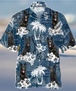 Black German Shepherd In Tropical Plants Pattern Blue And White Hawaiian Shirt