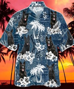 Black German Shepherd In Tropical Plants Pattern Blue And White Hawaiian Shirt