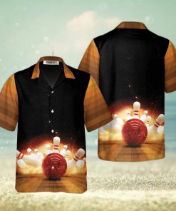 Bowling Strike Hit Fire Explosion Bowling Tropical Hawaiian Shirt