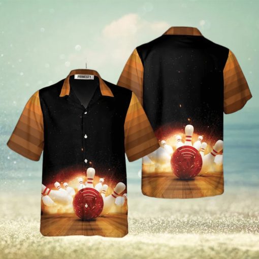 Bowling Strike Hit Fire Explosion Bowling Tropical Hawaiian Shirt