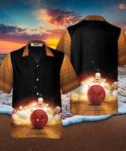 Bowling Strike Hit Fire Explosion Bowling Tropical Hawaiian Shirt