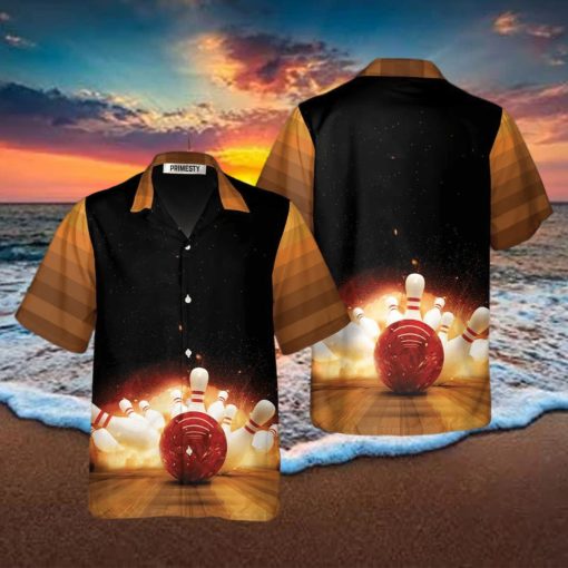 Bowling Strike Hit Fire Explosion Bowling Tropical Hawaiian Shirt