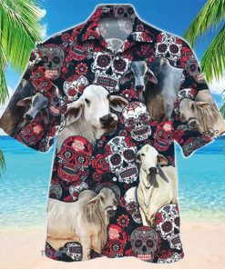 Brahman Cattle Lovers Sugar Skull Floral Hawaiian Shirt For Men Women