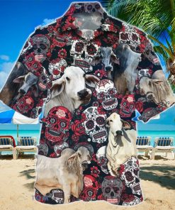 Brahman Cattle Lovers Sugar Skull Floral Hawaiian Shirt For Men Women