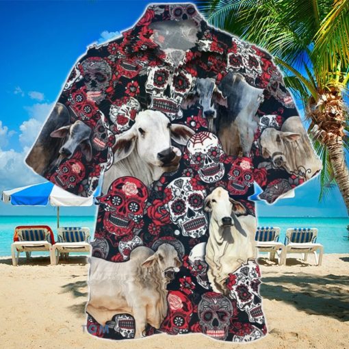 Brahman Cattle Lovers Sugar Skull Floral Hawaiian Shirt For Men Women