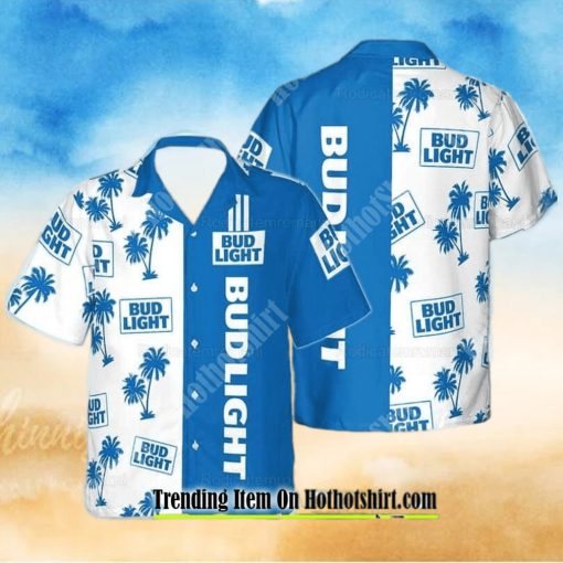 Bud Light Beer Blue And White Hawaiian Shirt