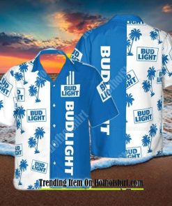 Bud Light Beer Blue And White Hawaiian Shirt