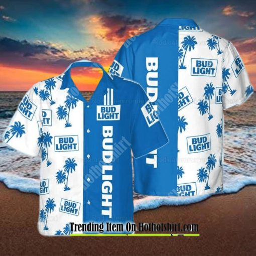 Bud Light Beer Blue And White Hawaiian Shirt