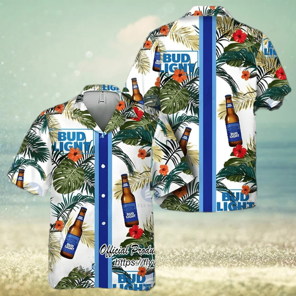 Bud Light Beer Blue Stripe Hawaiian Shirt Bud Light Beer Blue Stripe Hawaiian Shirt