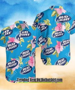 Bud Light Beer Pink Flowers Hawaiian Shirt