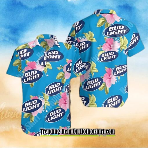 Bud Light Beer Pink Flowers Hawaiian Shirt