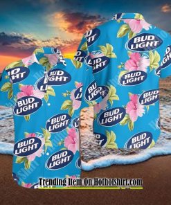 Bud Light Beer Pink Flowers Hawaiian Shirt