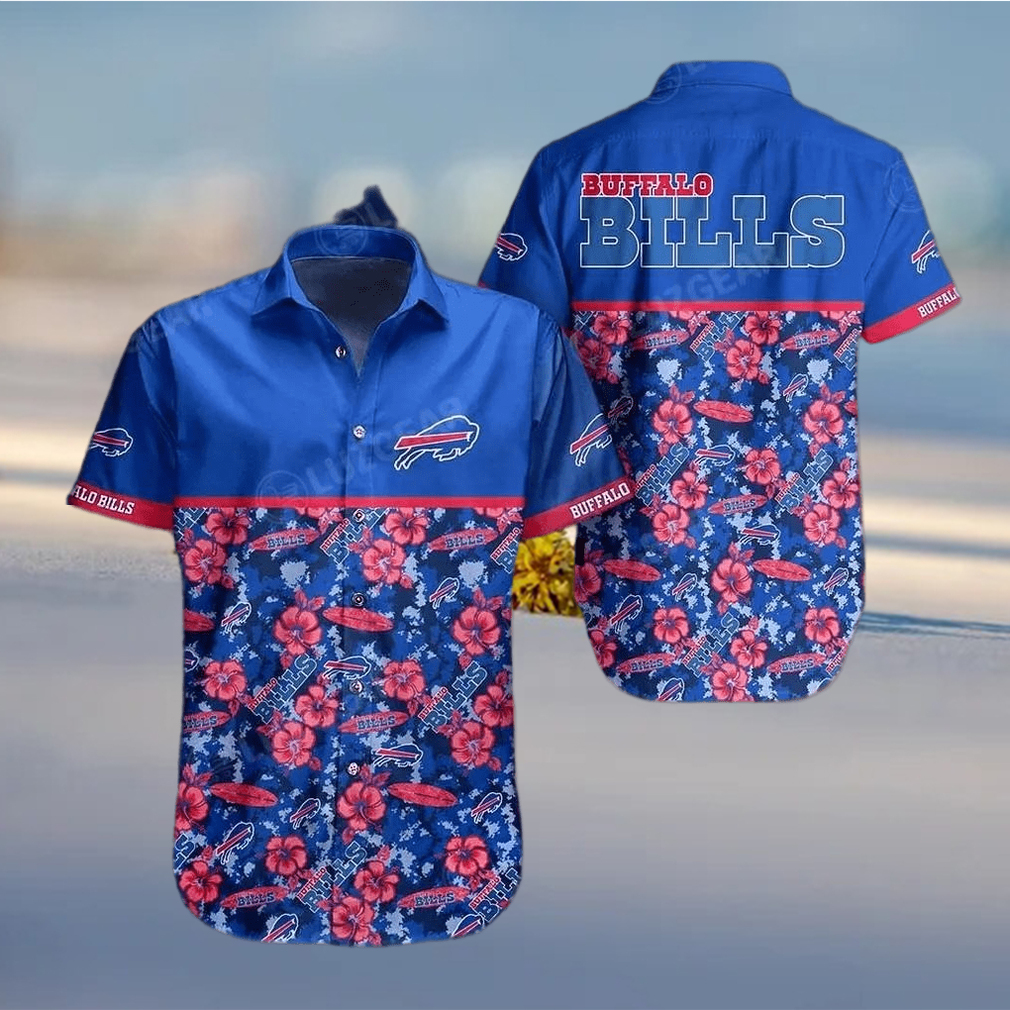 Black Cat Tropical Flowers Buffalo Bills Hawaiian Shirt - Limotees