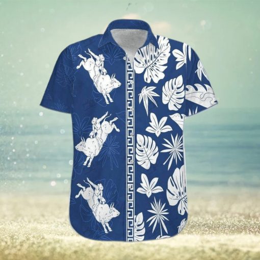 Bull Riding White Leaves Hawaiian Shirt