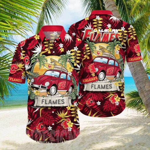 Calgary Flames NHL Flower Unisex Hawaiian Shirt