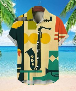 Casual Shirt Musical Instrument Items Print Lapel Hawaiian Short Sleeve Shirt