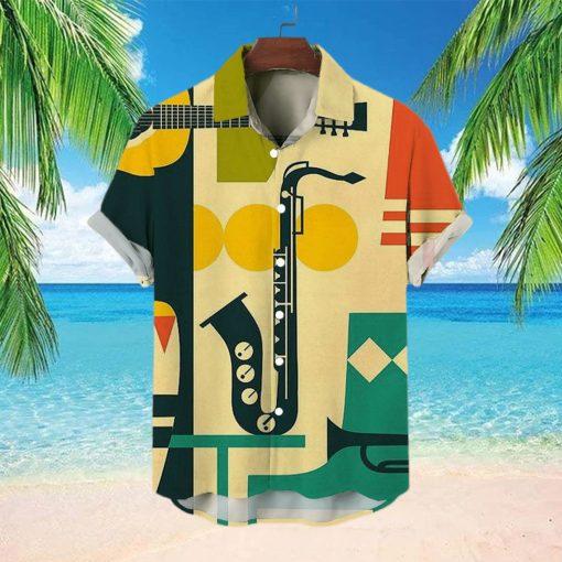 Casual Shirt Musical Instrument Items Print Lapel Hawaiian Short Sleeve Shirt