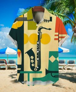 Casual Shirt Musical Instrument Items Print Lapel Hawaiian Short Sleeve Shirt