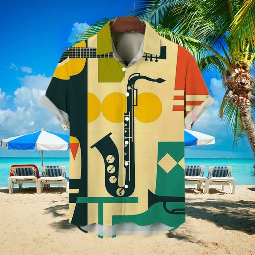 Casual Shirt Musical Instrument Items Print Lapel Hawaiian Short Sleeve Shirt