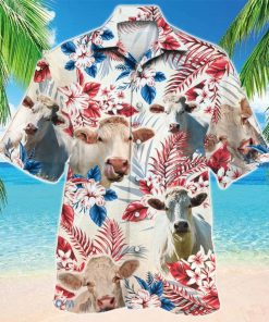 Charolais Cattle Australian Flag With Flowers Hawaiian Shirt Aloha Shirt For Men Women