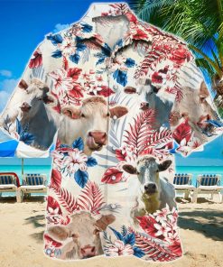 Charolais Cattle Australian Flag With Flowers Hawaiian Shirt Aloha Shirt For Men Women