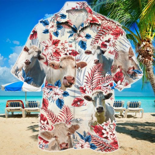 Charolais Cattle Australian Flag With Flowers Hawaiian Shirt Aloha Shirt For Men Women