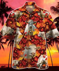 Charolais Cattle Autumn Leaves Hawaiian Shirt