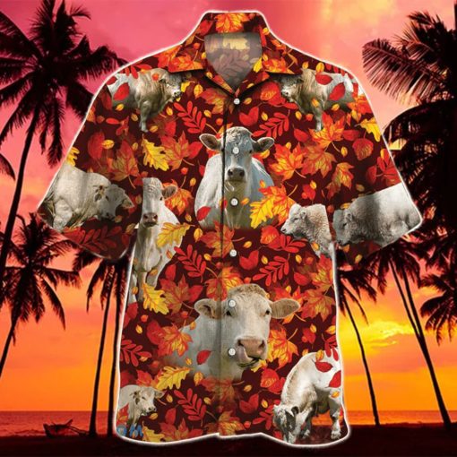 Charolais Cattle Autumn Leaves Hawaiian Shirt