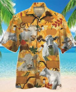 Charolais Cattle Nature Autumn Pumpkin Hawaiian Shirt Aloha Shirt For Men Women