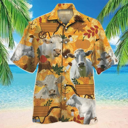 Charolais Cattle Nature Autumn Pumpkin Hawaiian Shirt Aloha Shirt For Men Women