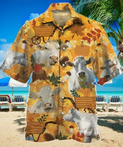 Charolais Cattle Nature Autumn Pumpkin Hawaiian Shirt Aloha Shirt For Men Women