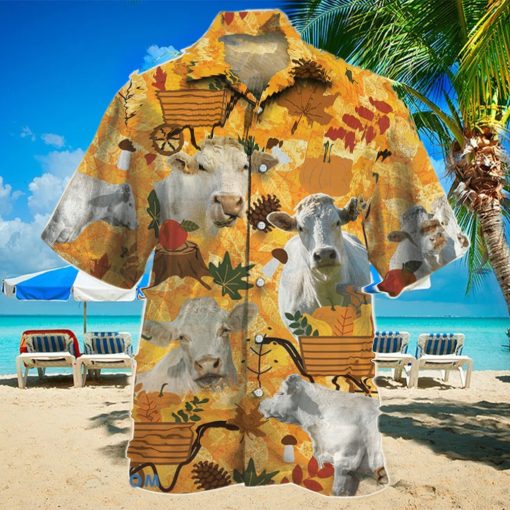 Charolais Cattle Nature Autumn Pumpkin Hawaiian Shirt Aloha Shirt For Men Women