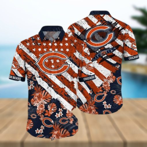 Chicago Bears NFL Hawaiian Shirt Floral Print American Flag Beach Shirt Short Style Summer