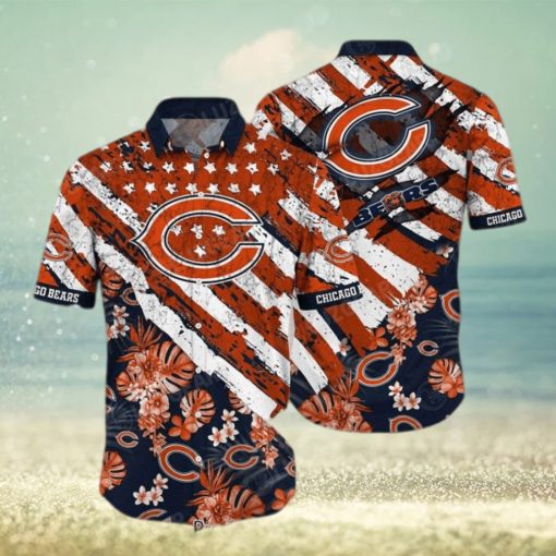 Chicago Bears NFL Hawaiian Shirt Floral Print American Flag Beach Shirt Short Style Summer