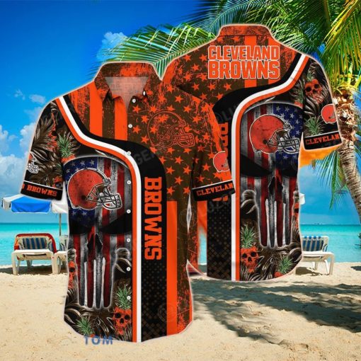 Cleveland Browns NFL Hawaiian Shirt Graphic Tropical Patterns Skull Punisher 3D Printed Best Gift For Fans