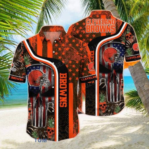 Cleveland Browns NFL Hawaiian Shirt Graphic Tropical Patterns Skull Punisher 3D Printed Best Gift For Fans