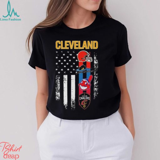 Cleveland Team Sports Cleveland Browns Cleveland Cleveland Monsters Cleveland Indians And Cleveland Cavaliers USA Flag 2023 Shirt