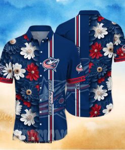 Columbus Blue Jackets NHL Flower Full Printing Classic Hawaiian Shirt