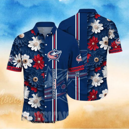 Columbus Blue Jackets NHL Flower Full Printing Classic Hawaiian Shirt