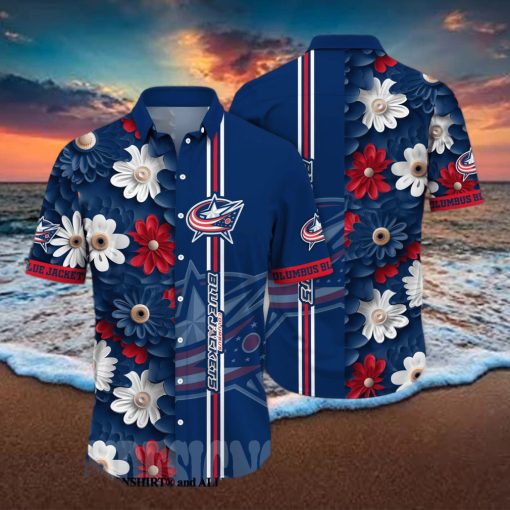 Columbus Blue Jackets NHL Flower Full Printing Classic Hawaiian Shirt