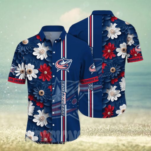 Columbus Blue Jackets NHL Flower Full Printing Classic Hawaiian Shirt