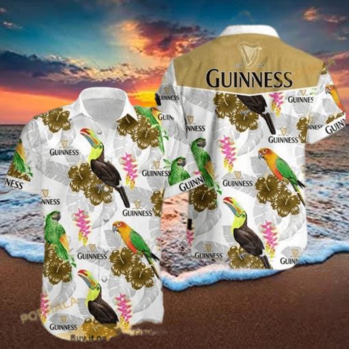 Cool Guinness Funny Hawaiian Shirt Colored Birds Hibiscus Flowers