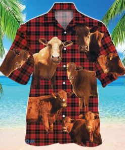 Cow Red Tartan Pattern Hawaiian Shirt Aloha Shirt For Men Women