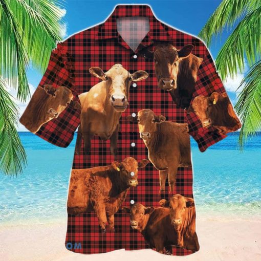 Cow Red Tartan Pattern Hawaiian Shirt Aloha Shirt For Men Women