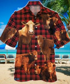 Cow Red Tartan Pattern Hawaiian Shirt Aloha Shirt For Men Women