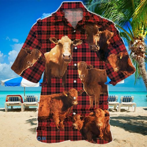 Cow Red Tartan Pattern Hawaiian Shirt Aloha Shirt For Men Women